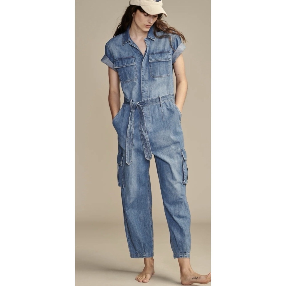 NWT Lucky Brand Utility DenimJumpsuit Women's Size M Cargo Pockets & Belt $159